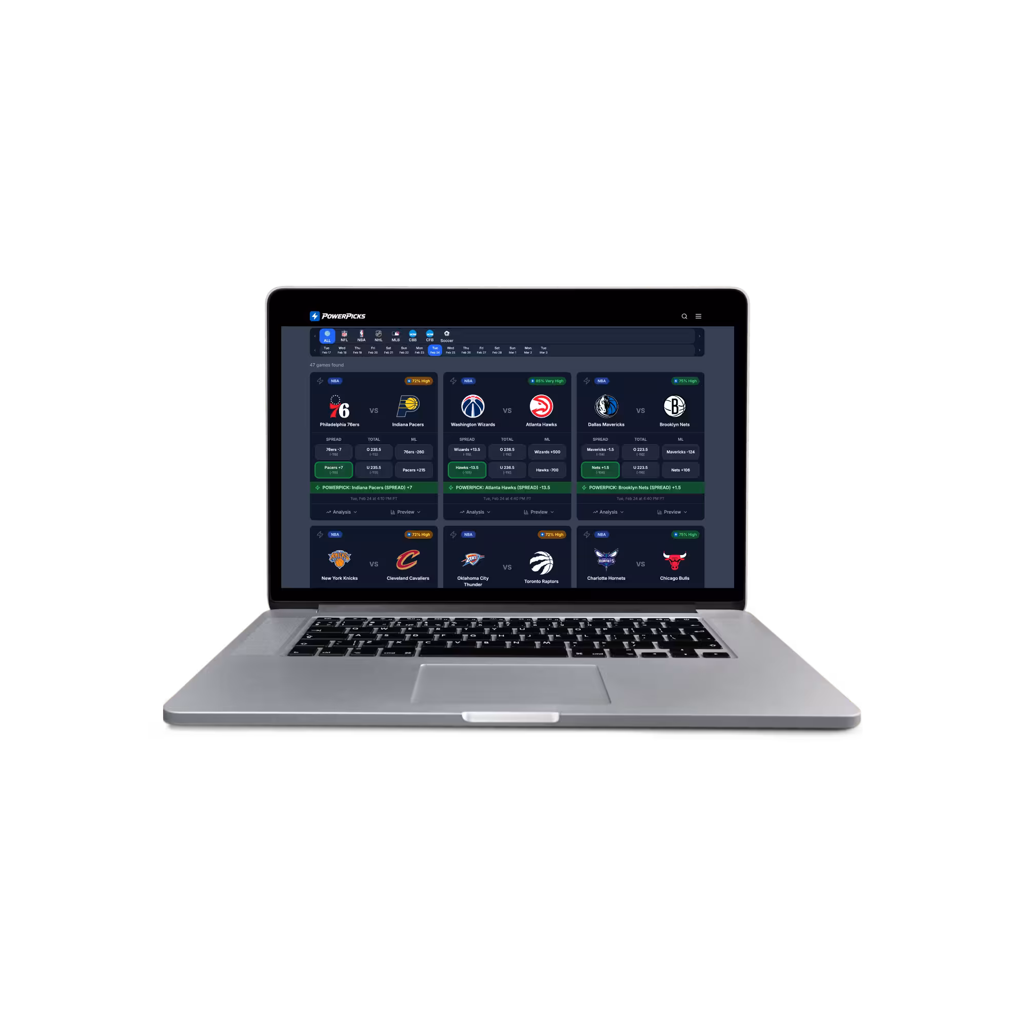 PowerPicks dashboard on laptop